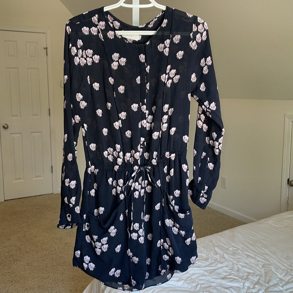 A.L.C. Simona Falling Iris Printed Dress 100%‎ silk
